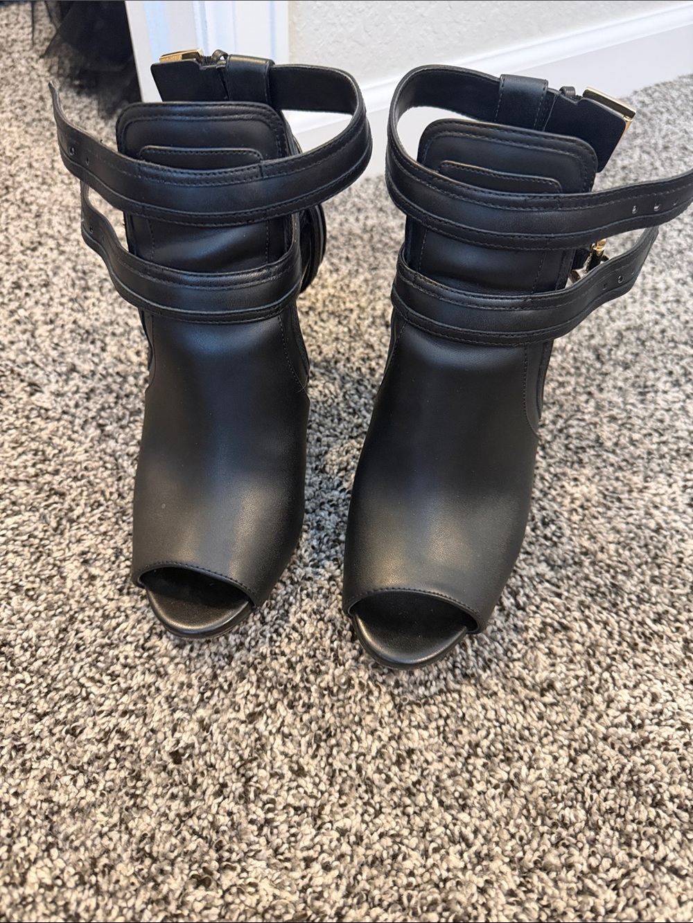 Michael Kors Black Peep-Toe Ankle Booties with Double Ankle Straps